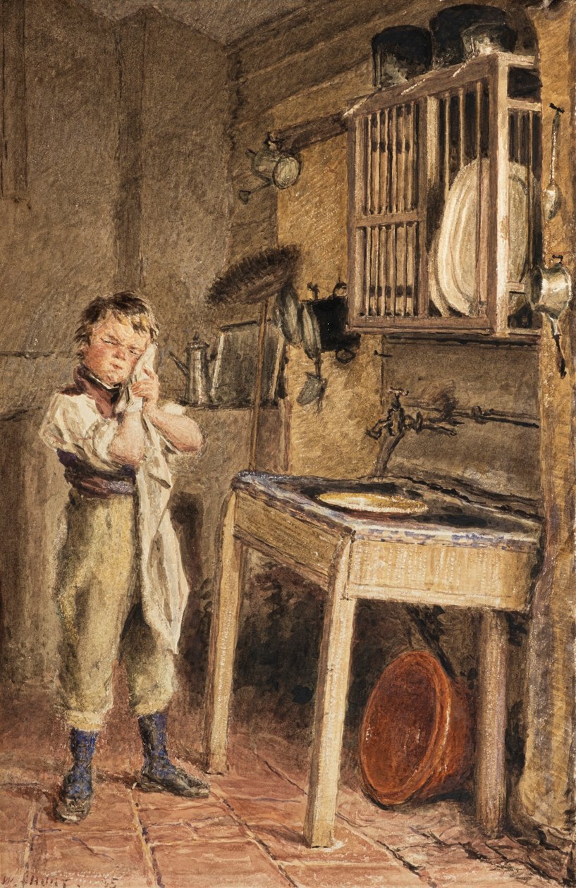 Chlapec myjící se u kuchyňského dřezu (akvarel) od William Henry Hunt