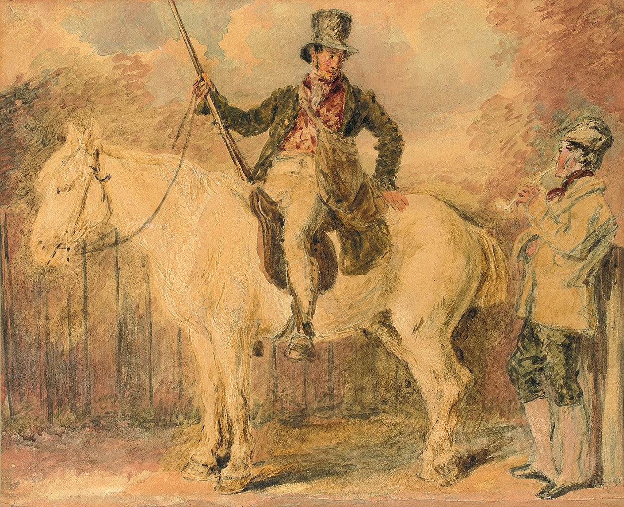 Myslivec na koni a další muž konverzující od William Henry Hunt