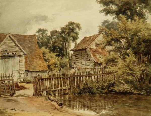 Hospodářský dvůr s rybníkem (akvarel na papíře) od William Henry Hunt