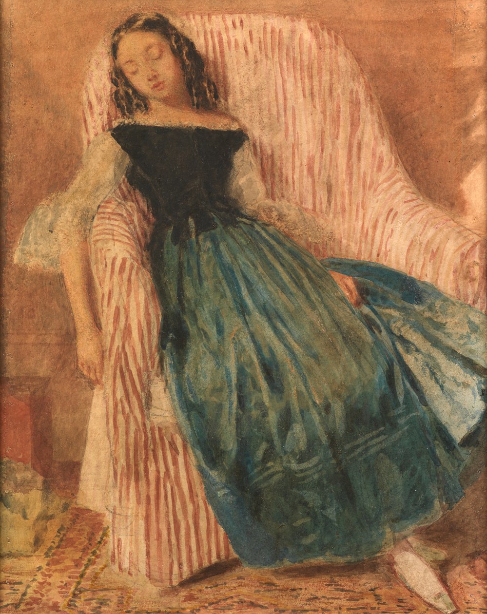 Dívka spí v křesle (akvarel a tělová barva) od William Henry Hunt