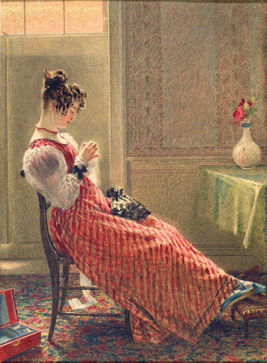 Lady Sewing, cca 1830 (akvarel na papíře) od William Henry Hunt