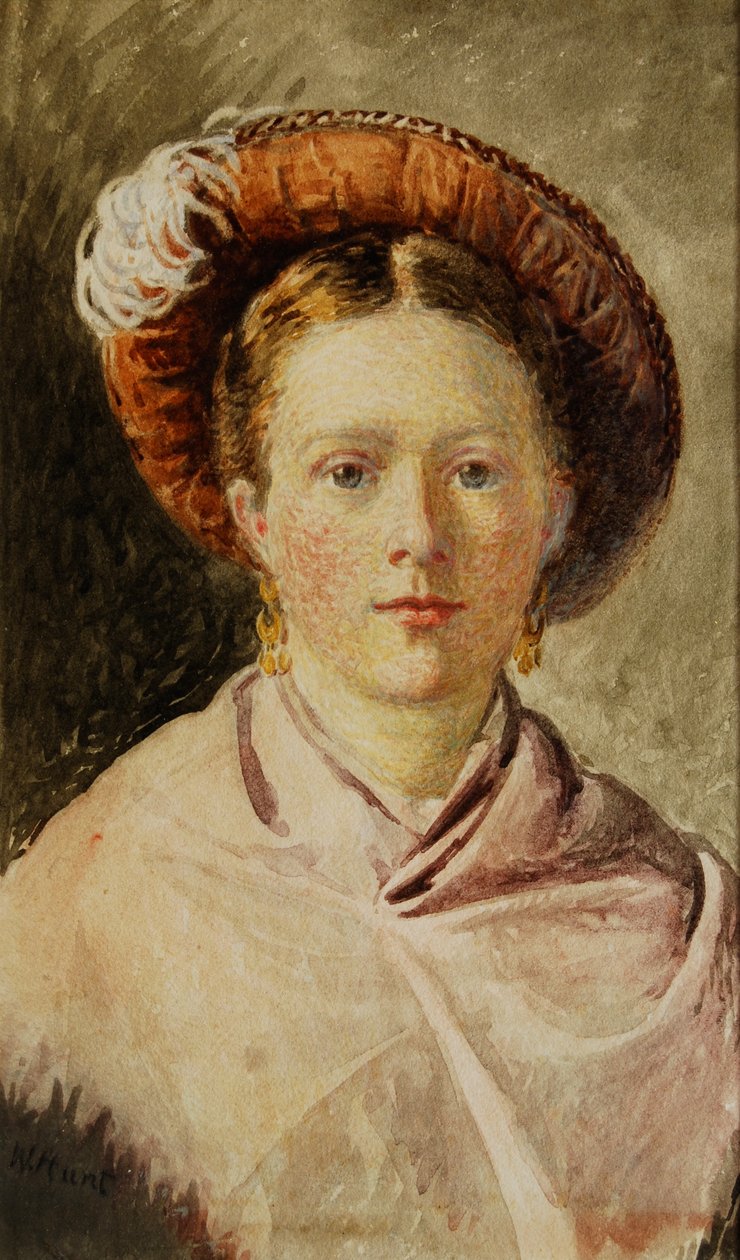 Dáma v opeřeném klobouku od William Henry Hunt