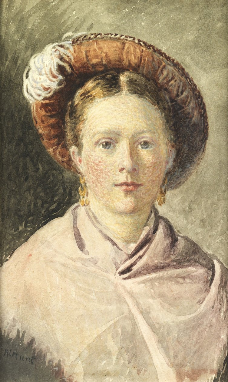 Dáma v klobouku s peřím (akvarel na papíře) od William Henry Hunt