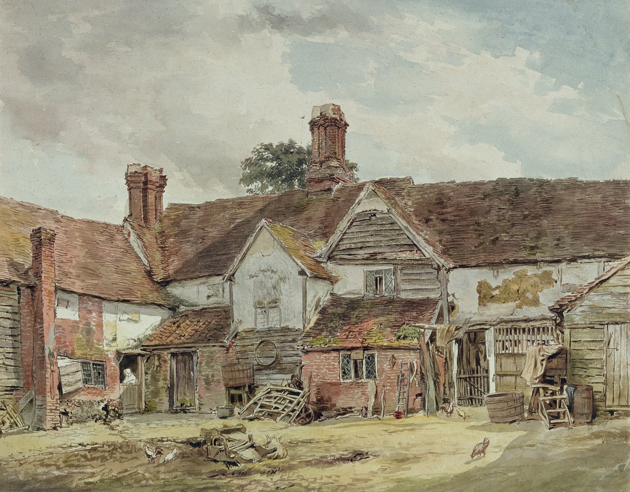 Staré zemědělské budovy, cca 1815 (wc přes grafit na papíře) od William Henry Hunt