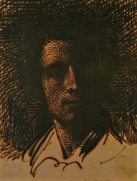 Portrét J. E. Millaise (sépiový inkoust na papíře) od William Henry Hunt