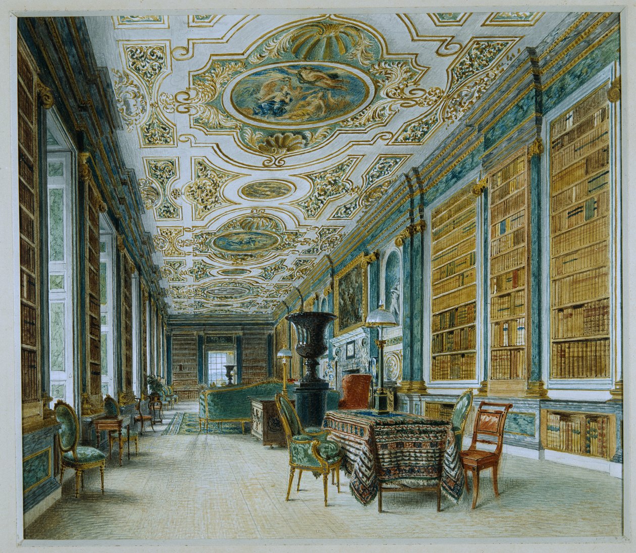 The Old Ballroom, nyní Library, Chatsworth (akvarel na papíře) od William Henry Hunt