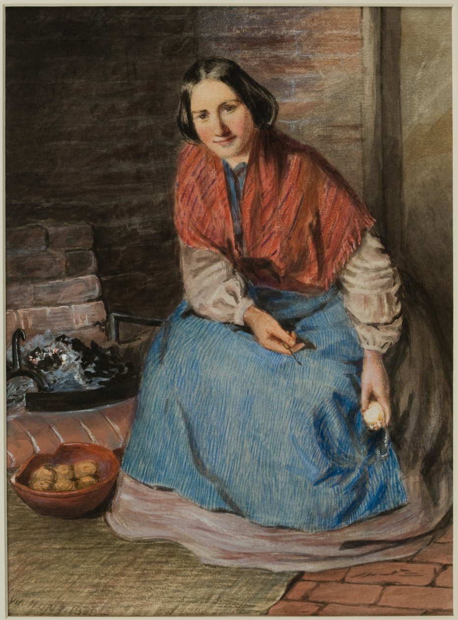 Žena, která loupe jablka (inkoust a akvarel na papíře) od William Henry Hunt