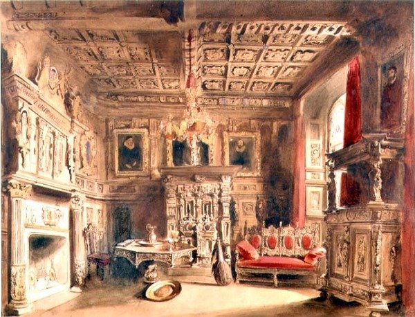 Tudorovský interiér (hnědý inkoust a akvarel na papíře) od William Henry Lake Price