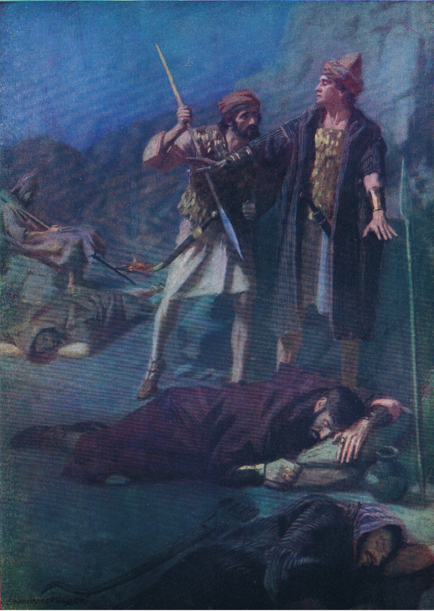 David šetřící Saula, z The Bible Picture Book vydané Thomasem Nelsonem, kolem roku 1950 od William Henry Margetson