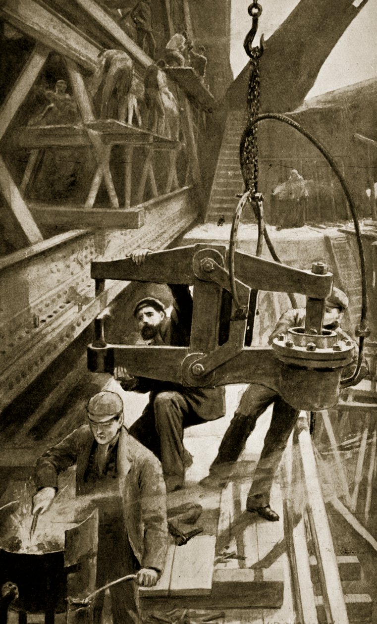 Hydraulické nýtování na mostě Forth Bridge od William Henry Margetson