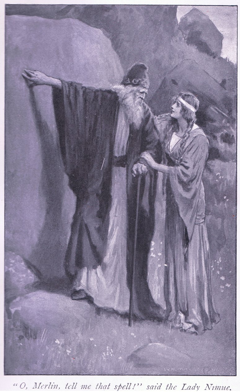 Ó, Merline, řekni mi to kouzlo! řekla dáma Niume od William Henry Margetson