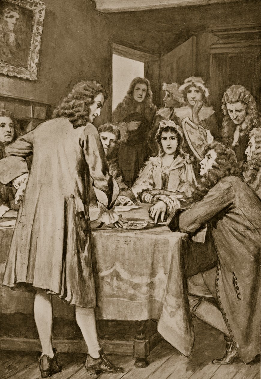 Paterson vysvětluje Darienovo schéma v Edinburghu, 1694, ilustrace z 