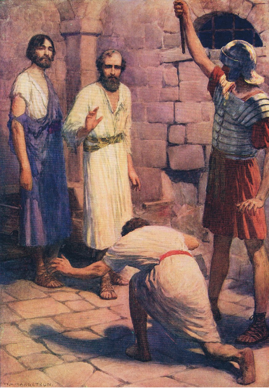Paul a Silas ve vězení, z The Bible Picture Book vydané Thomasem Nelsonem, kolem roku 1950 od William Henry Margetson