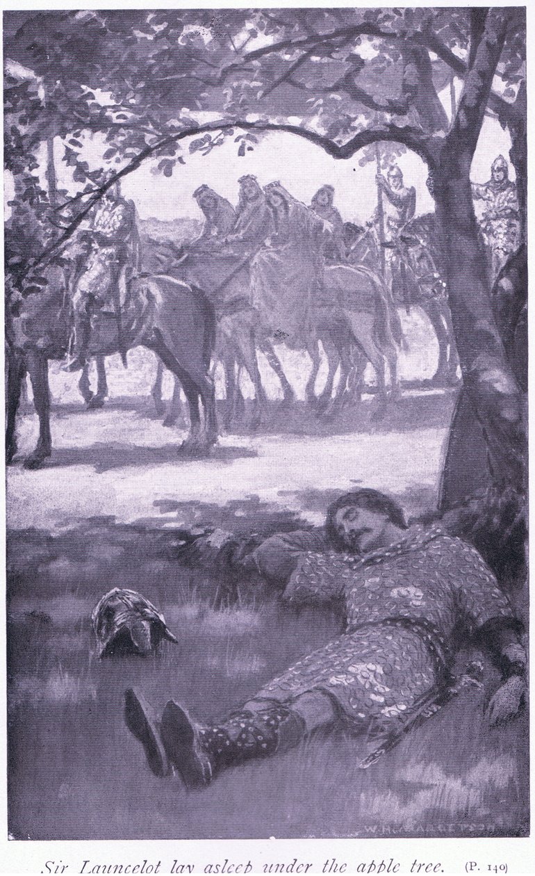 Sir Launcelot ležel a spal pod jabloní. od William Henry Margetson