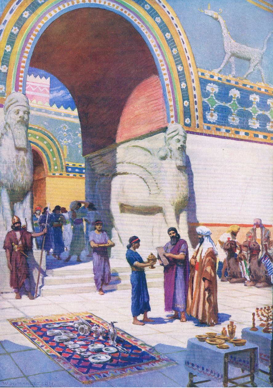 Konec exilu, z knihy The Bible Picture Book vydané Thomasem Nelsonem, kolem roku 1950 od William Henry Margetson
