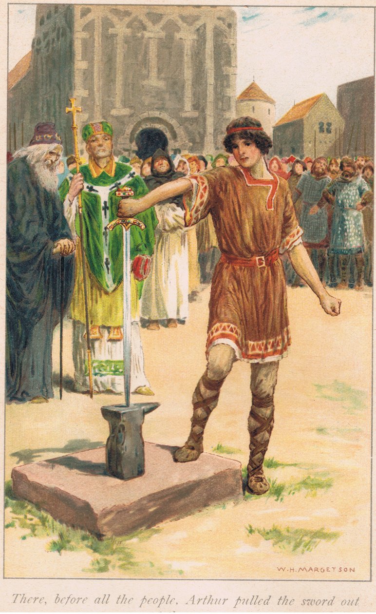 Tam před všemi lidmi vytáhl Arthur meč z kamene od William Henry Margetson