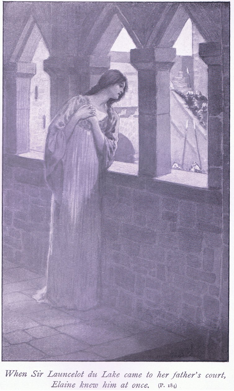 Když sir Launcelot du Lake přišel na dvůr jejího otce, Elaine ho okamžitě poznala od William Henry Margetson