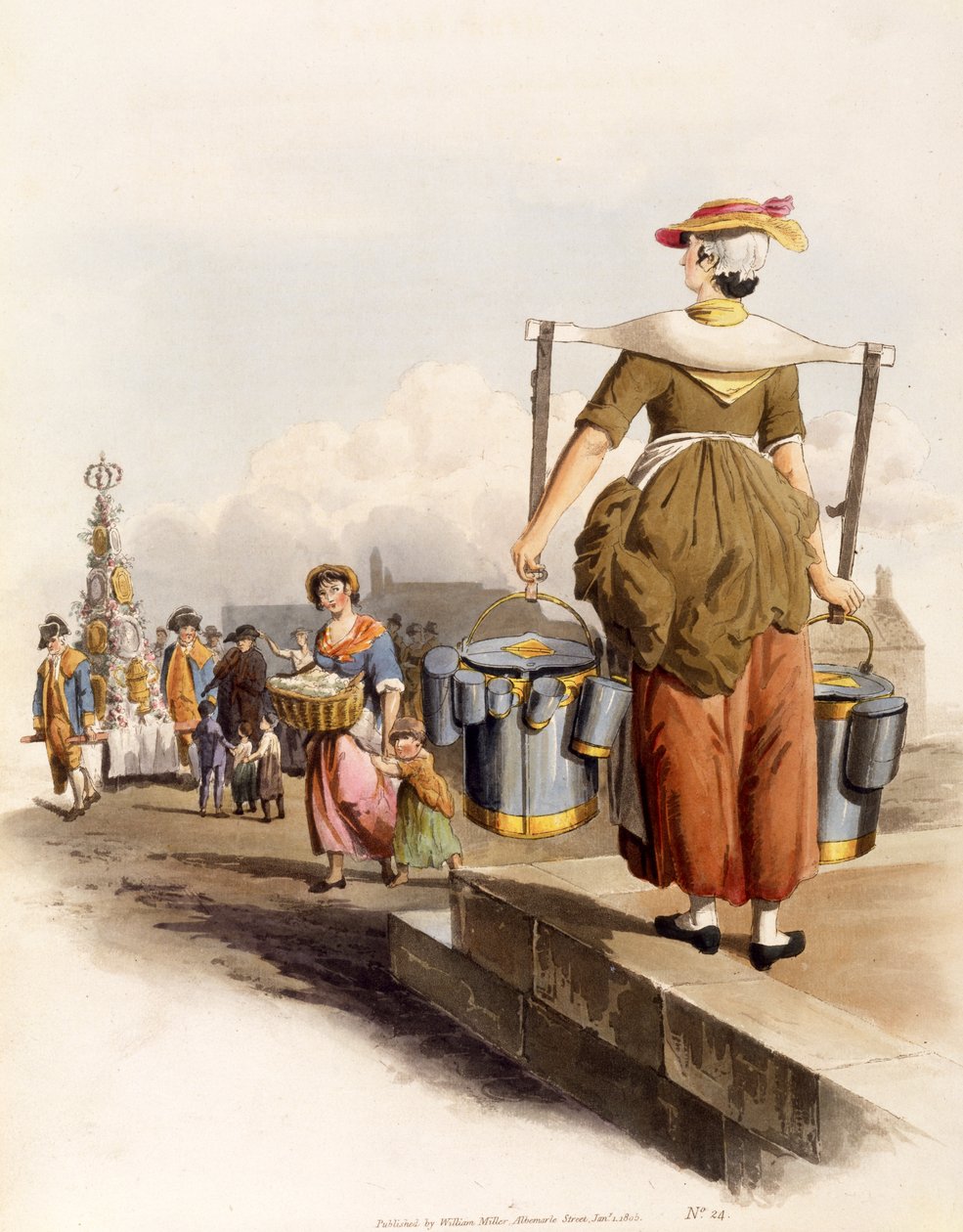 A Milkmaid, from The Costumes of Great Britain, pub. Henry Miller, 1805 (ručně kolorovaný tisk) od William Henry Pyne