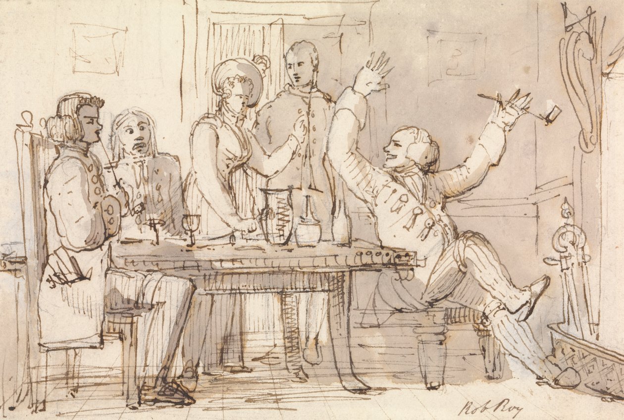 Ilustrace k Robu Royovi: Interiér s párty pitím od William Henry Pyne