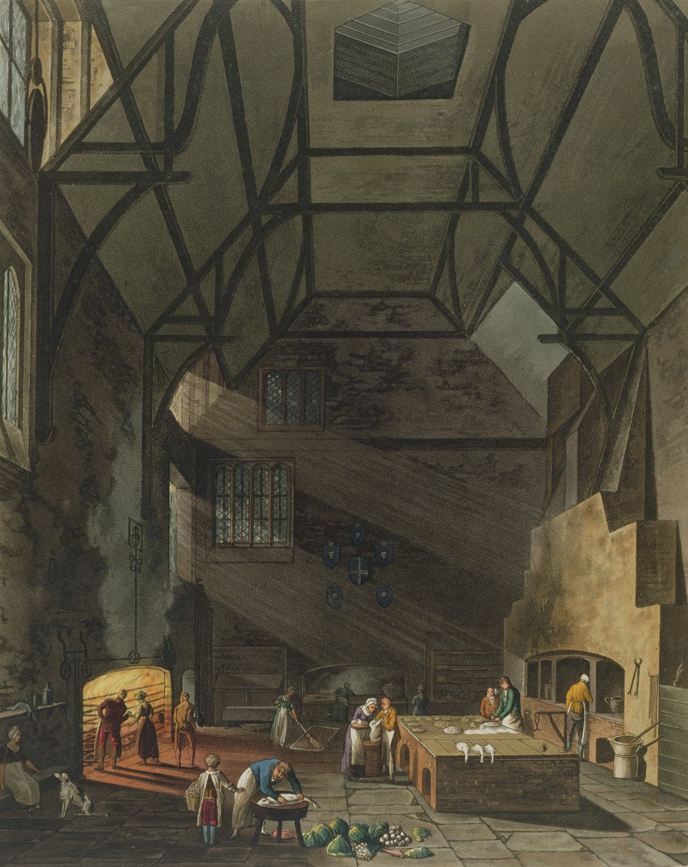 Interior of the Kitchen, Trinity College, Cambridge, od The History of Cambridge, vyryl Joseph Constantine Stadler (fl.1780-1812), pub. od R. Ackermanna, 1815 (barevná akvatinta) od William Henry Pyne
