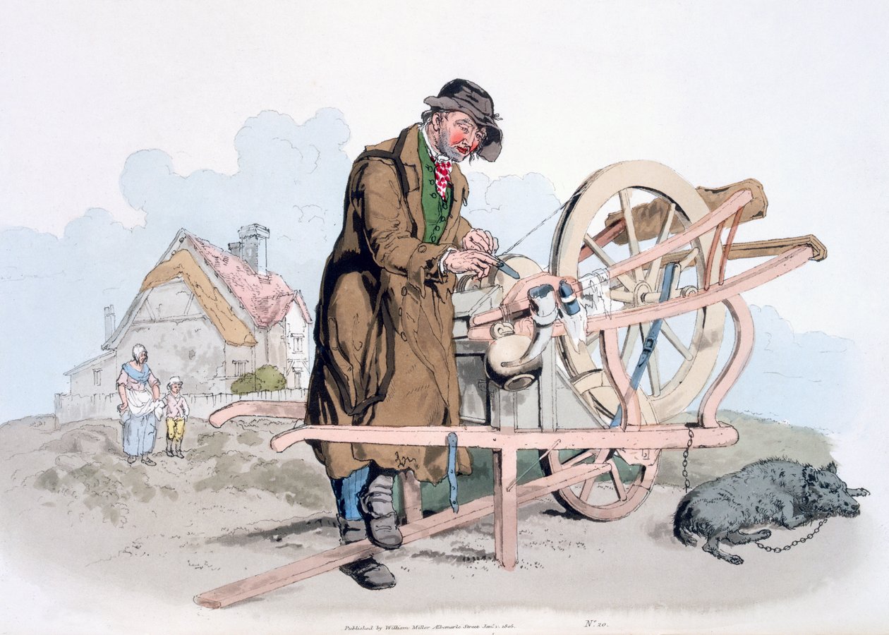 Brousek na nože, z knihy "Costume of Great Britain", kterou vydal William Miller, 1805. od William Henry Pyne