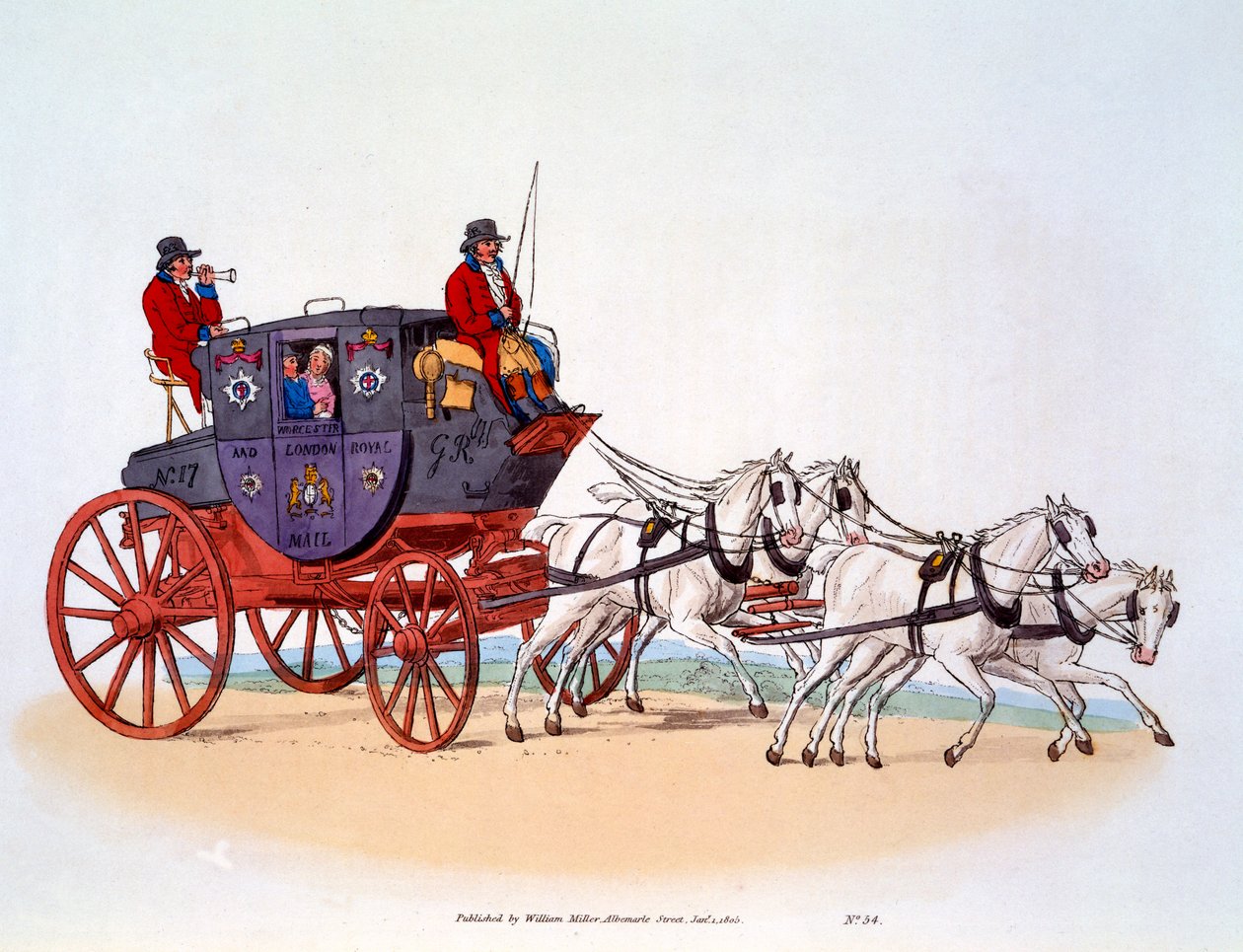 Dostavník, Worcester a Londýnská královská pošta, 1808 od William Henry Pyne