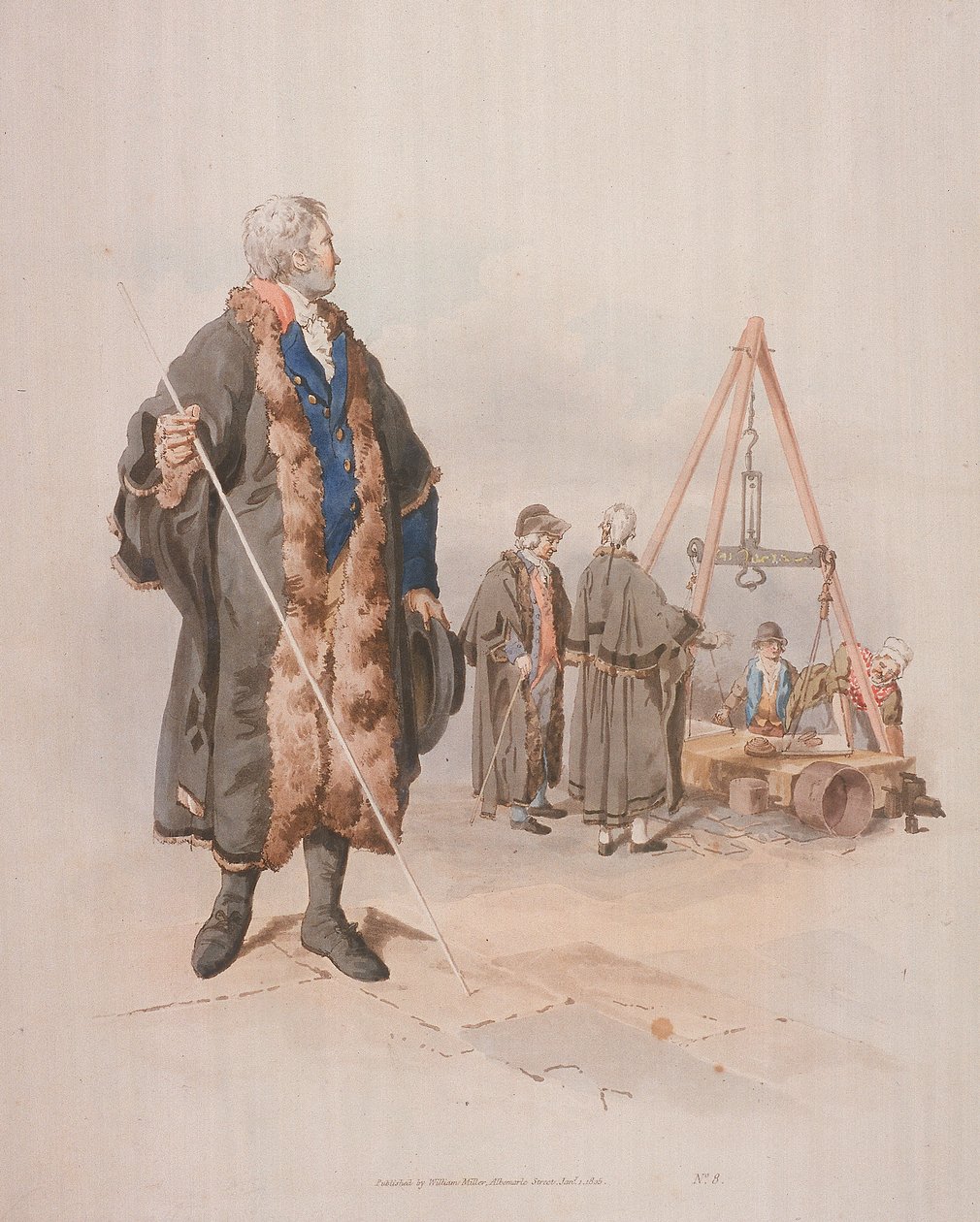 Ward Beadle v občanském kostýmu, držící hůl, na Wardmote Inquest, 1805 od William Henry Pyne