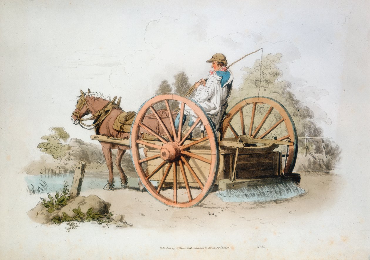 Zavlažovací vozík pro zadržování prachu na silnicích, 1808 od William Henry Pyne