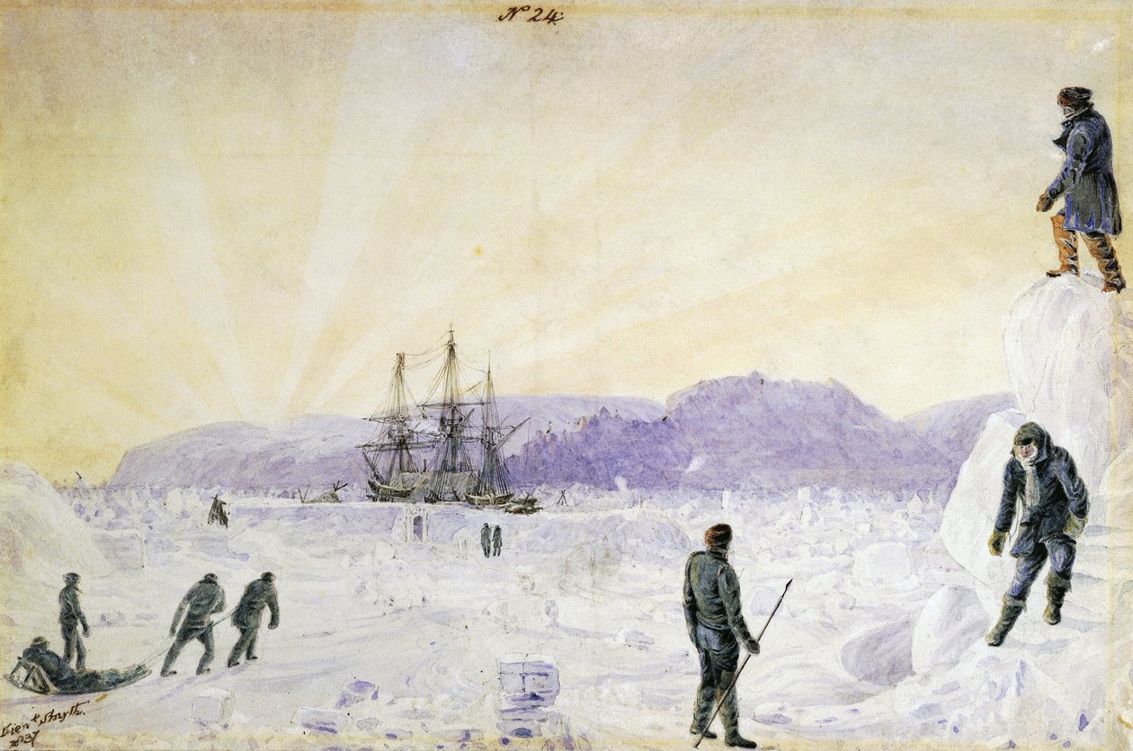 HMS Terror zachycená v ledu poblíž ostrova Southampton, Nunavut, Kanada" Akvarel Williama Smytha, leden 1837 Národní námořní muzeum, Greenwich, Londýn od William Henry Smyth
