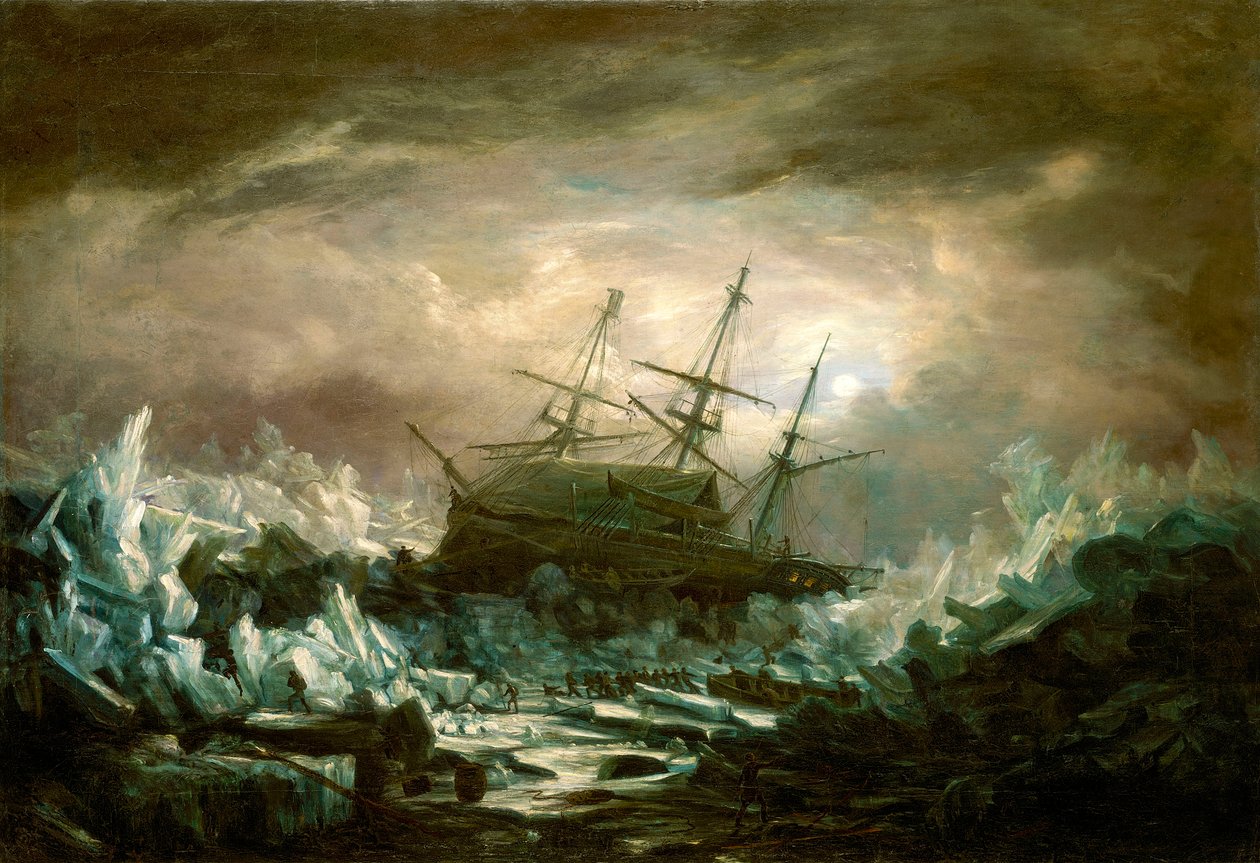 Nebezpečná pozice HMS "Terror" kapitána Backa v arktických oblastech v létě 1837 od William Henry Smyth