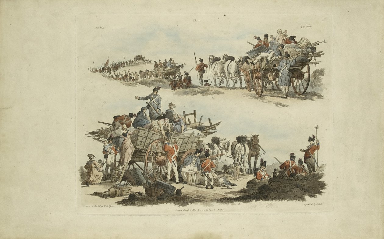 Camp Scenes, 1803 (barevný lept) od William Henry after Pyne