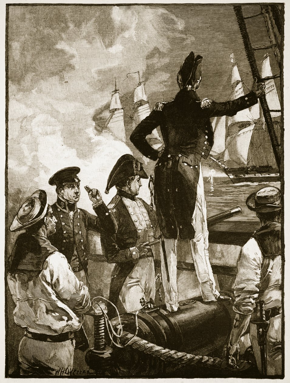 Kapitán Walpole při zadržování lodí vévody ze Saldanhy, ilustrace z knihy "Cassell