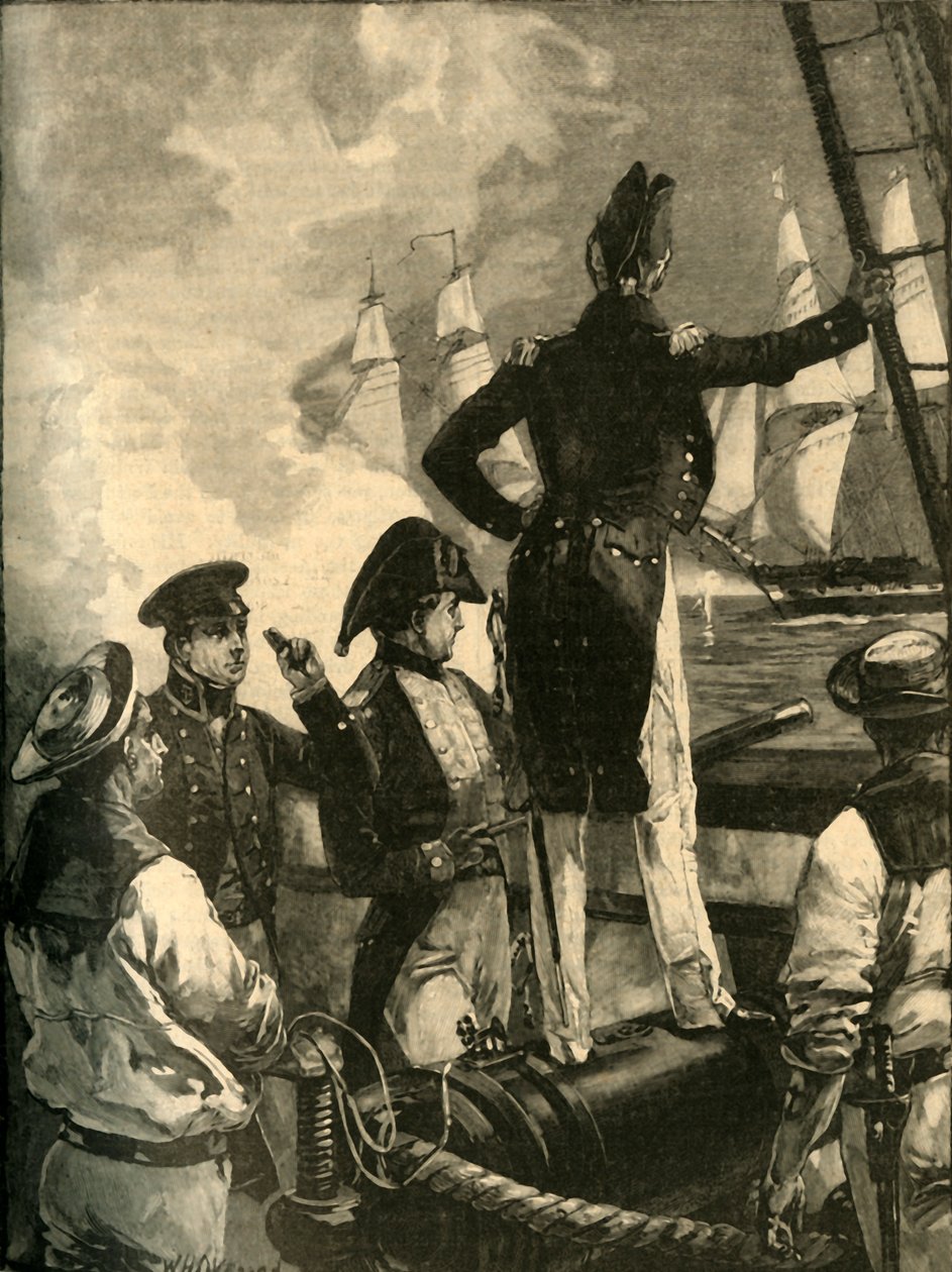 Kapitán William Walpole zachycující lodě vévody ze Saldanhas, Liberal Wars, 1829 c1890. od William Heysham Overend