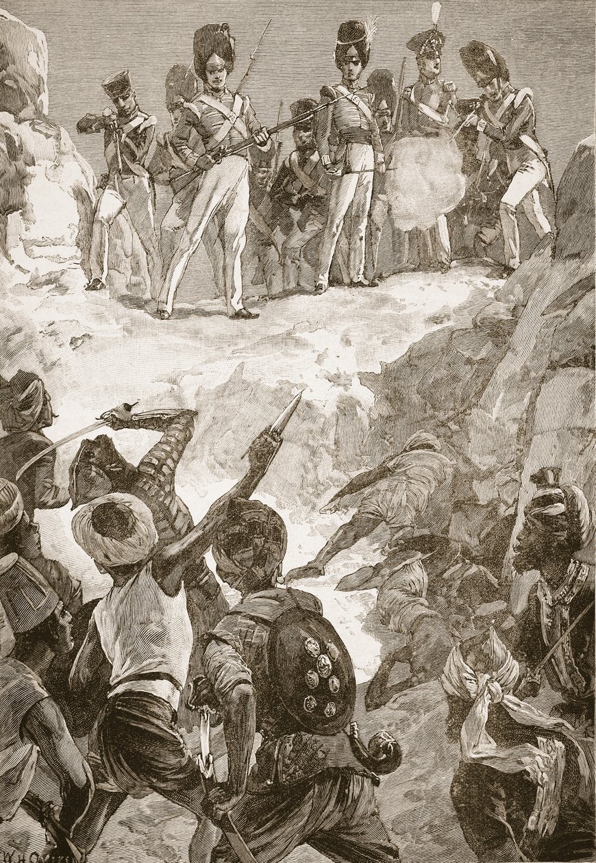 Carmichaelovi následovníci stříleli do hustého shluku mužů před nimi, ilustrace z 