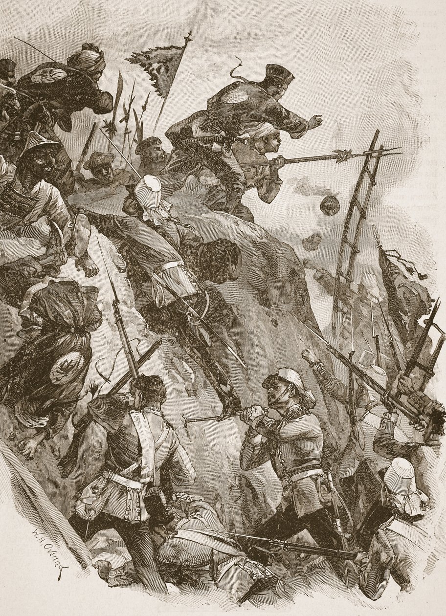 „Rogers se dostal dovnitř, pomohl mu poručík Lenon“, ilustrace z „Bitvy devatenáctého století“ od Archibalda Forbese, G.A. Henty a major Arthur Griffiths od William Heysham Overend