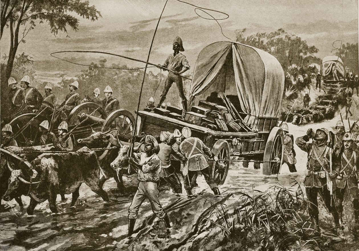 Zuluská válka: pomocná síla Etshowe překračující potok, duben 1879 od William Heysham Overend