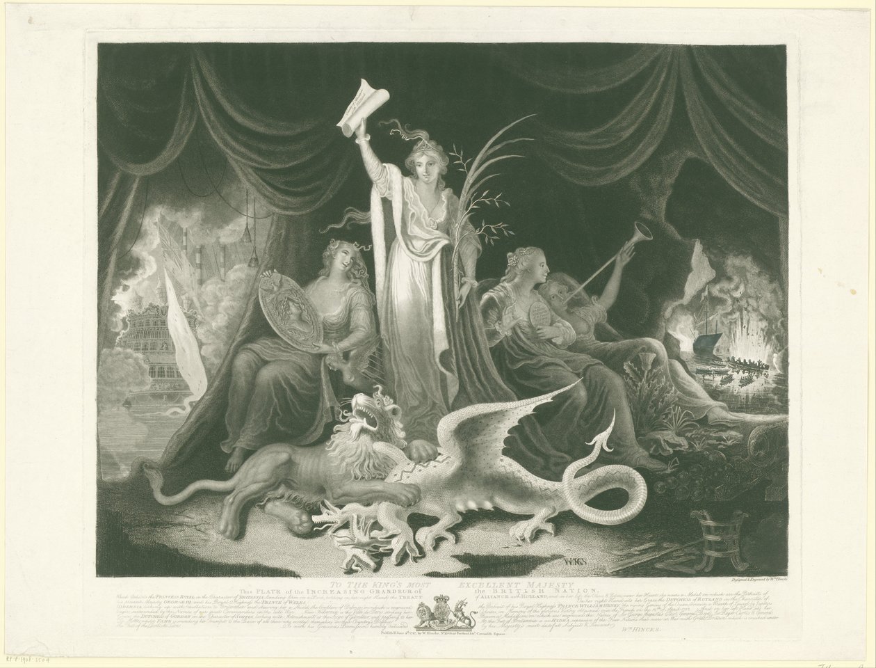 Alegorie moci Velké Británie, 1787 Rostoucí vznešenost britského národa (název na předmětu) od William Hincks