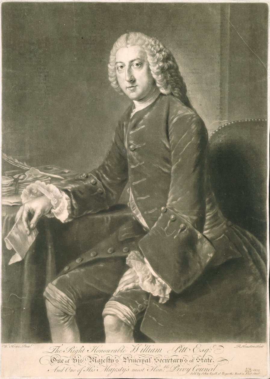 William Pitt, hlavní ministr zahraničí, vyryl Richard Houston (1721-75) od William Hoare