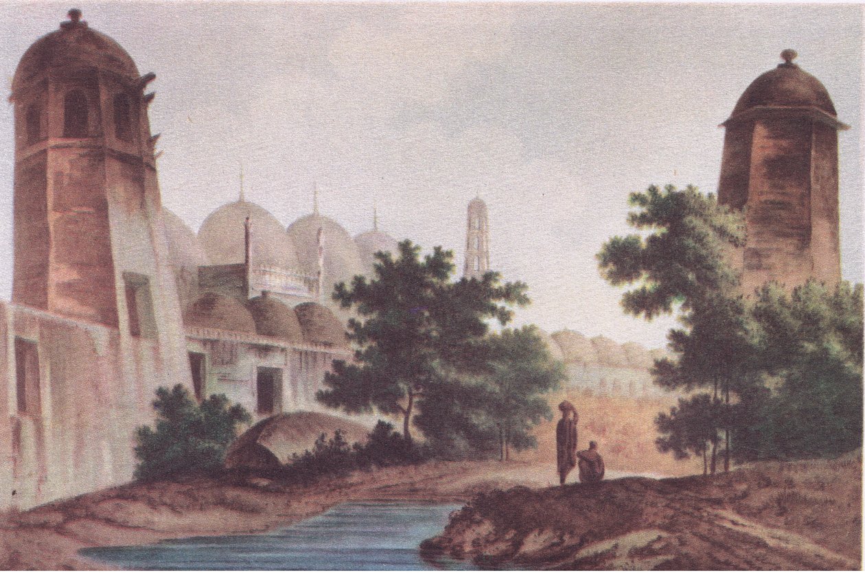 Pohled na mešitu Kutra postavenou Mírem Džafírem v Muršidábádu (Select Views in India 1786), z knihy British Adventure vydané nakladatelstvím Collins, 1947. od William Hodge