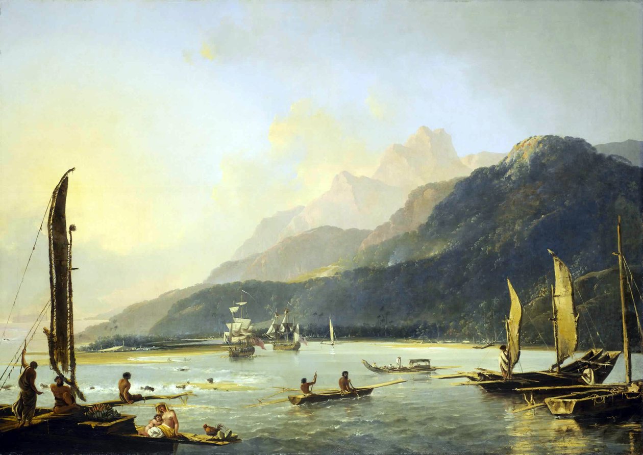 "[Pohled na] zátoku Maitavie, [na ostrově] Otaheite [Tahiti] od William Hodges