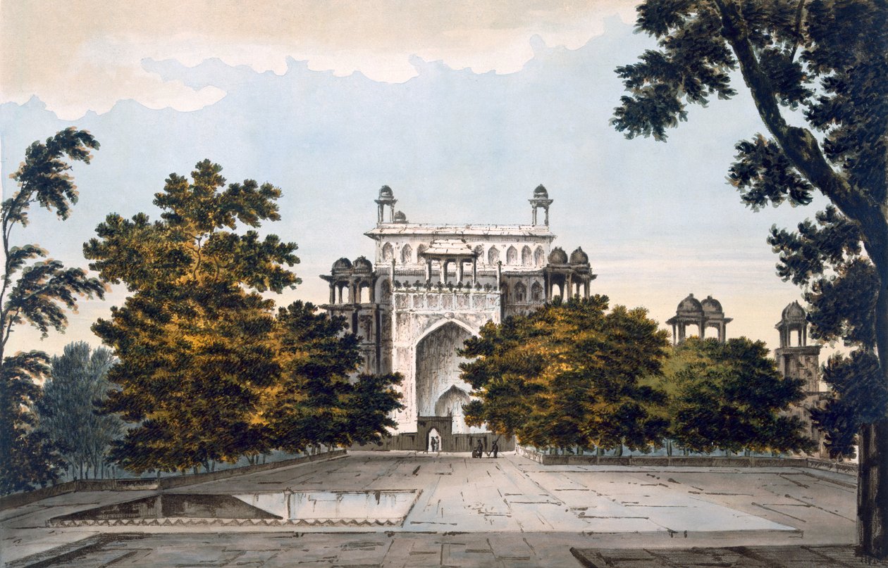 Pohled na část hrobky císaře Akbara v Secundru, 1785-88 (barevná akvatinta) od William Hodges