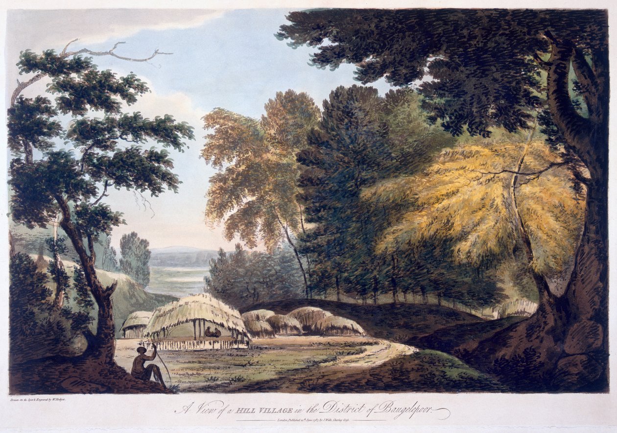 Hill Village v okrese Bauhelepoor, 1787 (akvatinta) od William Hodges