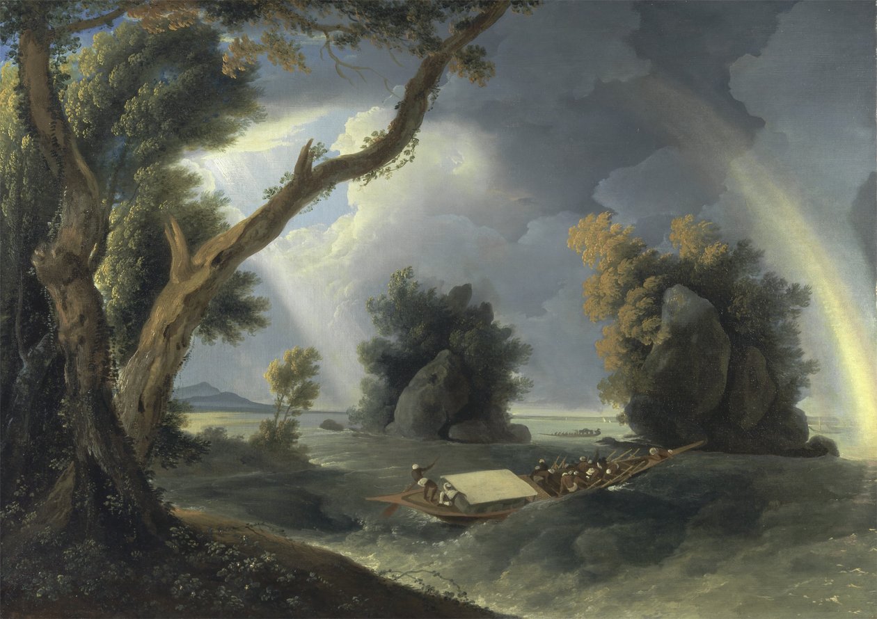 Bouře na Ganze, s paní Hastingsovou poblíž Colgon Rocks, kolem roku 1790 (olej na plátně) od William Hodges