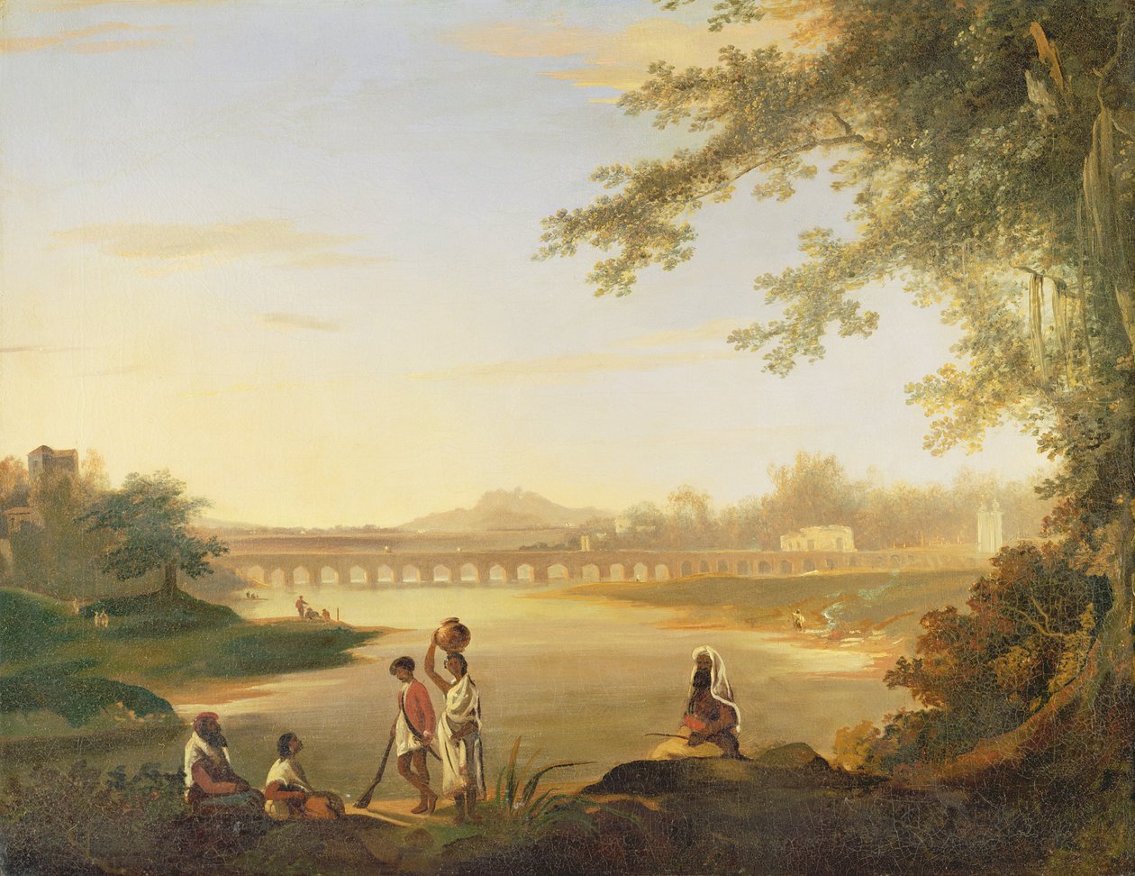 Most Marmalong, se Sepoy a domorodci v popředí, c.1783 od William Hodges