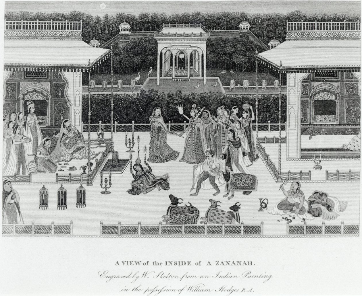 Pohled na vnitřek Zananah, vyrytý Williamem Skeltonem (1763-1848) od William Hodges