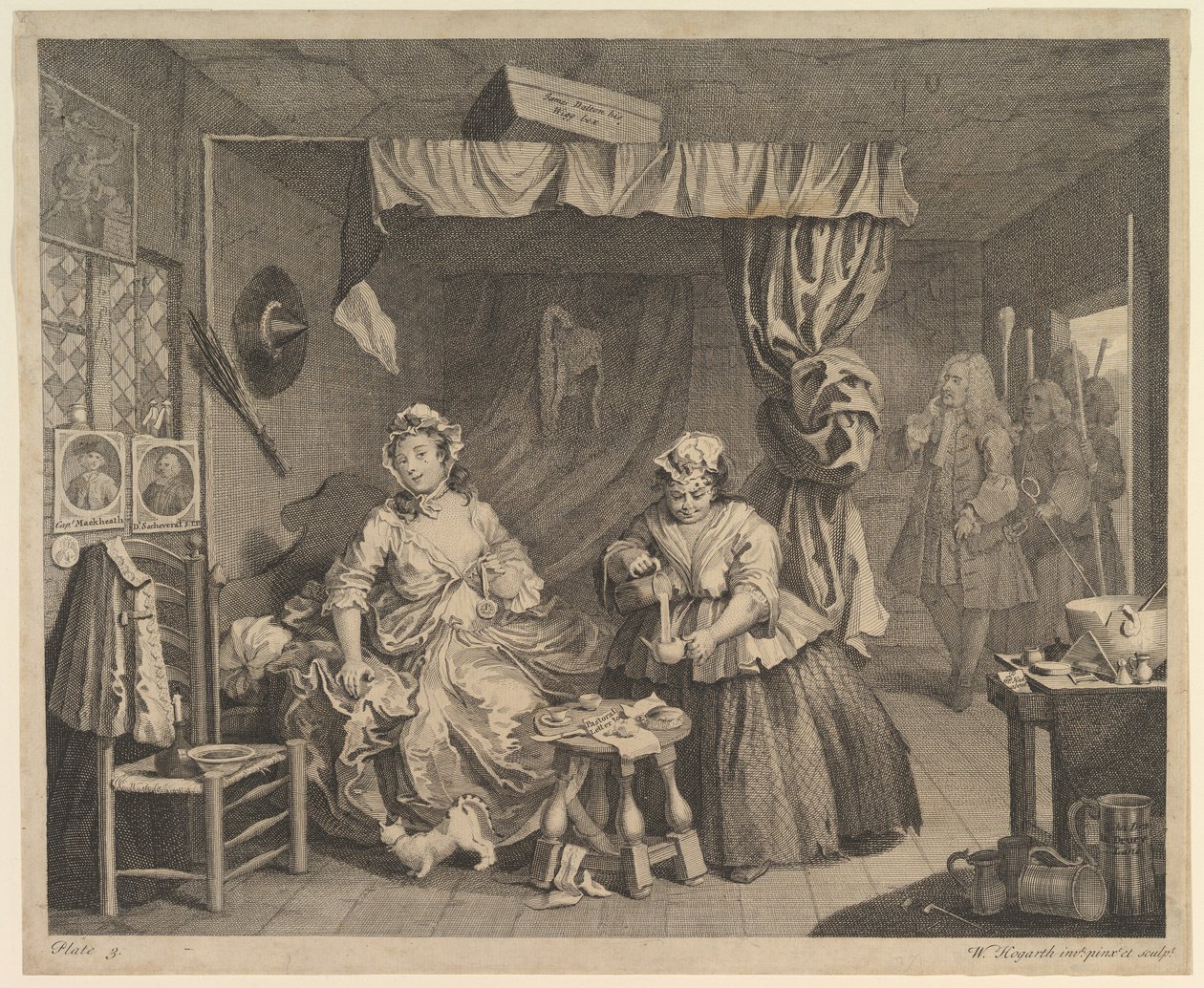 Kariéra prostitutky, tabule 3 od William Hogarth
