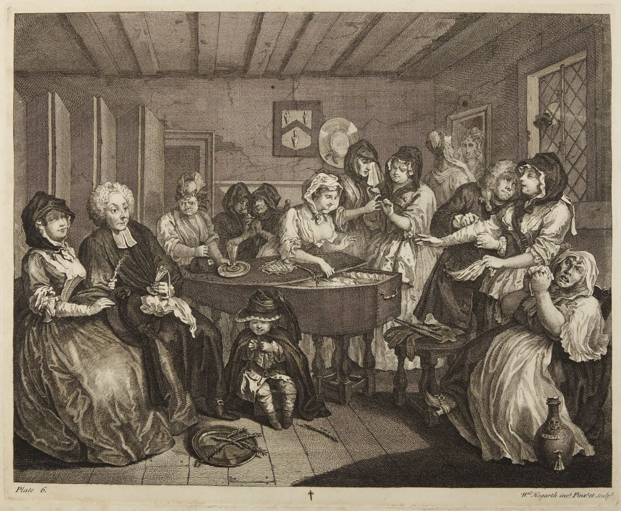 Kariéra prostitutky, deska 6 od William Hogarth
