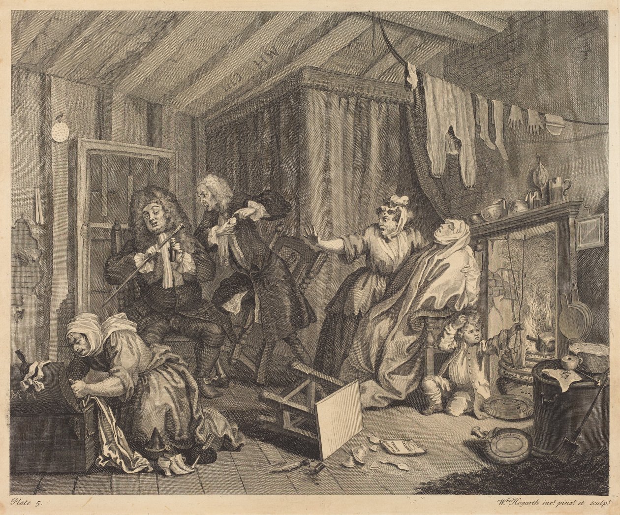 Dráha prostitutky: list 5 od William Hogarth