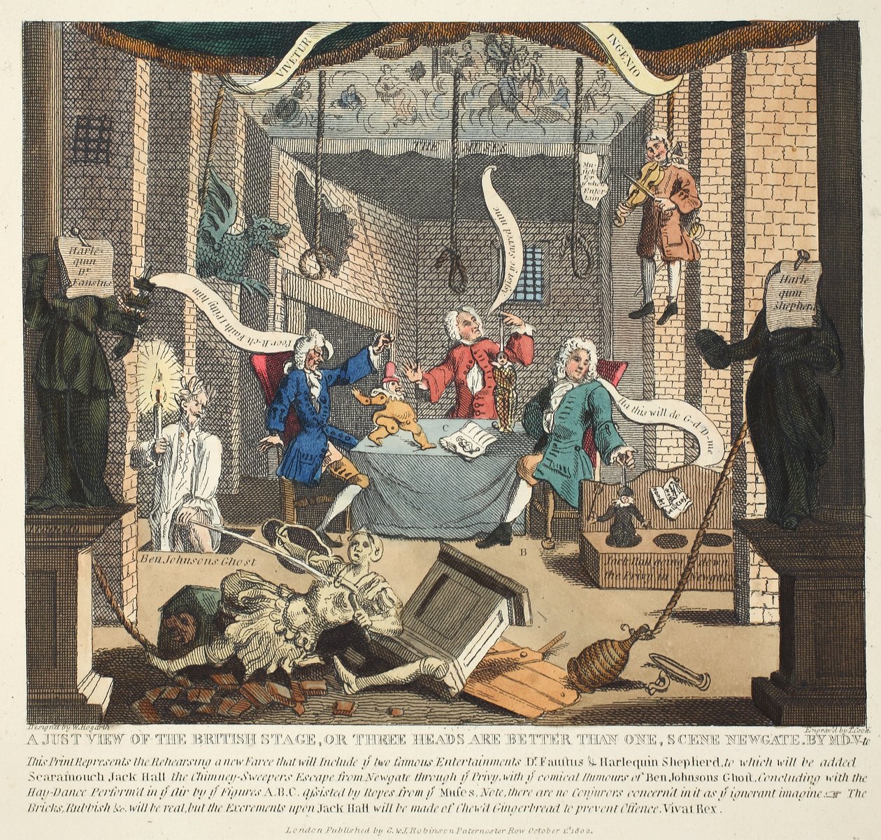 Spravedlivý pohled na britské jeviště aneb Tři hlavy jsou lepší než jedna, 1724, ilustrace z hospody 