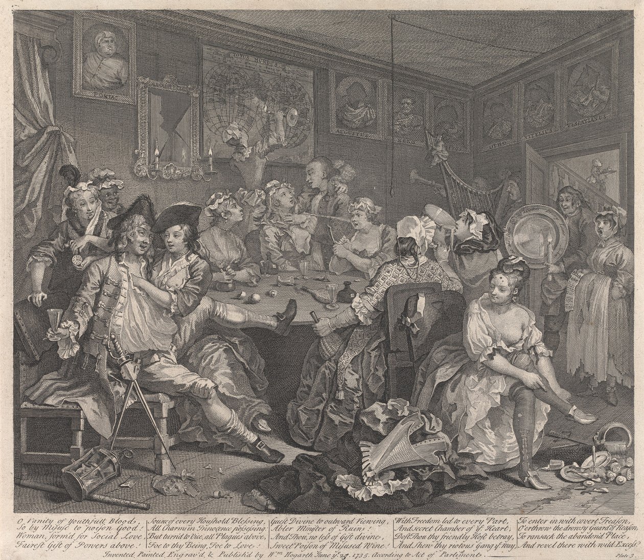 Kariéra prostopášníka, deska 3: Hýří od William Hogarth